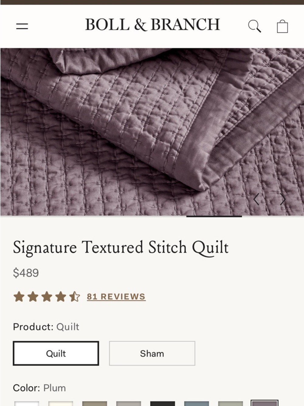 Boll & Branch Signature Textured Stitch Organic Cotton Quilt Plum Full Queen NWO - Picture 3 of 8